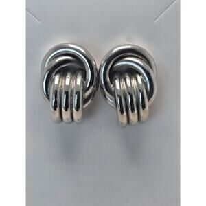 Silvertone Looped Rings Pierced Earrings